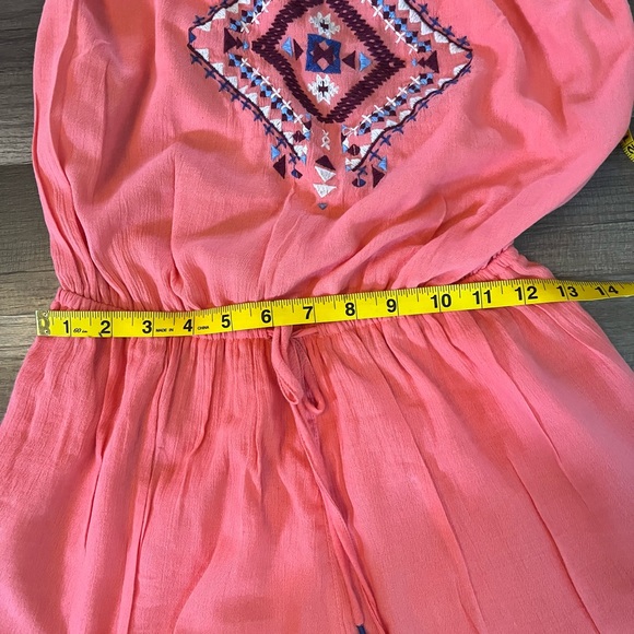 Hollister Strapless Embroidered Romper Coral SZ X Small - Picture 9 of 13